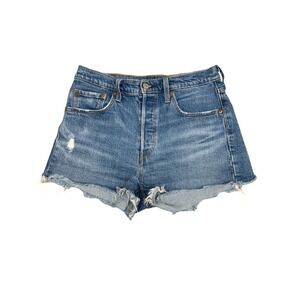 Levis 501 Shorts Womens 28 Denim Button Fly Distressed Pockets High Rise Cut Off